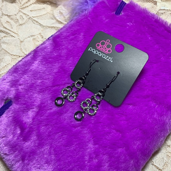 Paparazzi Black Luminously Linked Dangle Earrings - Picture 2 of 5